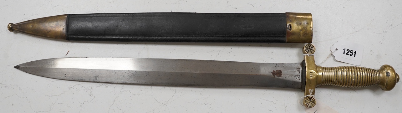 A French Gladius, regulation blade stamped ‘Chatellerault 1833’ in its scabbard, blade 48.5cm. Condition - good